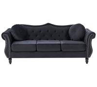 Divano in Velluto Nero a 3 Posti in Stile Chesterfield con Cuscini Retrò Skien