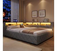 Divano letto, 140 x 200 cm, con vano portaoggetti, LED idraulico, USB | Pratico contenitore per letto e porta USB integrata per un maggiore comfort nella vita di tutti i giorni