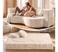 Divano Letto 2 Posti a Pavimento Compresso Sottovuoto Senza Telaio bianco | Pronto in 15 minuti! Leggero e facile da spostare. Tessuto anti-graffio, fodera lavabile.