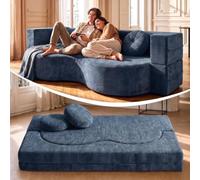 Divano Letto 2 Posti a Pavimento Compresso Sottovuoto Senza Telaio blu | Pronto in 15 minuti! Leggero e facile da spostare. Tessuto anti-graffio, fodera lavabile.