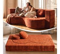 Divano Letto 2 Posti a Pavimento Compresso Sottovuoto Senza Telaio rosso | Pronto in 15 minuti! Leggero e facile da spostare. Tessuto anti-graffio, fodera lavabile.