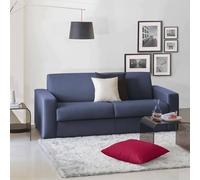 Divano Letto 2 posti Aleida, Sofà Soggiorno con Apertura Girevole, Tessuto Imbottito, Braccioli Standard, 100% Made in Italy, Cm 180x95h90, Blu