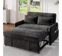 Divano letto 2 posti con porta di ricarica USB, divano letto con funzione letto, schienale regolabile, supporto per telefono, divano letto, arredamento interno, tessuto ciniglia, grigio