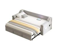 Divano Letto 2 Posti, Divano Convertibile 90 x 190cm con Letto Estraibile, Cassa Bluetooth e USB Porta, Archiviazione Bracciolo, Rete a Doghe, Divano Letto Matrimoniale in Metallo, Senza Materasso