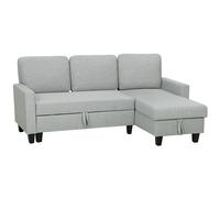 Divano Letto 3 Posti 197x129x85 cm con Chaise e Spazio Contenitore in Tessuto Effetto Lino Grigio e Nero