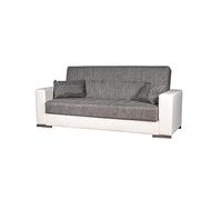 Divano letto 3 posti, 230x97x93 cm (Ecopelle bianca tessuto grigio)