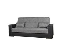 Divano letto 3 posti, 230x97x93 cm (Ecopelle nera tessuto grigio)