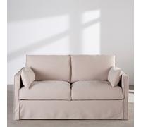 Divano letto 3 posti con rivestimento sfoderabile in tessuto tramato beige, materasso da 14 cm