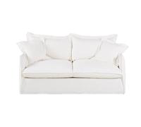 Divano letto 3 posti in lino bianco, materasso 14 cm