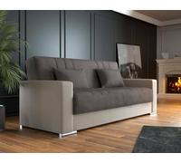 Dmora - Divano letto 3 posti Sergio, Divano contenitore in ecopelle e tessuto, Sofà con apertura click-clack e 2 cuscini, 230x96h101 cm, Beige e Grigio
