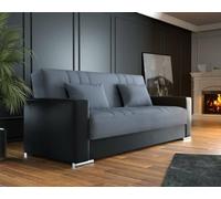 Dmora - Divano letto 3 posti Sergio, Divano contenitore in ecopelle e tessuto, Sofà con apertura click-clack e 2 cuscini, 230x96h101 cm, Nero e Grigio