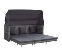 Divano Letto a 3 Posti Estendibile con Tetto Polyrattan Grigio