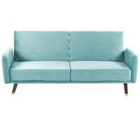 Divano Letto a 3 Posti Rivestimento in Velluto Blu Navy Gambe in Legno Senja