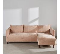 Divano letto angolare 3/4 posti, effetto velluto taupe, materasso 17 cm