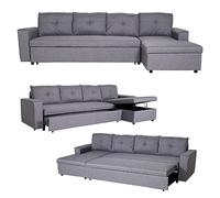 Divano letto angolare con penisola sofà reclinabile HWC-L16 molle nosag tessuto grigio