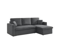 Divano Letto angolare in Velluto a Coste a 3 posti, Ida Velluto a Coste, Grigio Scuro, 219x84x68 cm