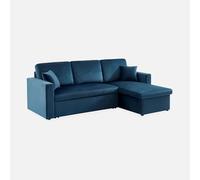 Divano letto angolare reversibile in velluto, 3 posti Blu - 220x146x83 cm