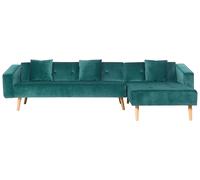 Divano Letto Angolare Sinistro in Velluto Verde Gambe Legno Chiaro Vadso