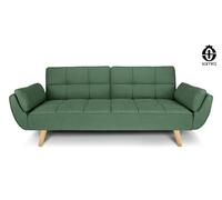 SAMIRA Divano Letto clic clac in Tessuto Verde abete - Divano 3 posti mod. Ambra piede legno naturale