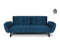 SAMIRA Divano letto clic clac in velluto blu - Divano 3 posti mod. Ambra piedi in legno nero (Velluto, Blu)