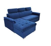 Divano letto con penisola a contenitore e poggiatesta regolabili tessuto Blu Boston