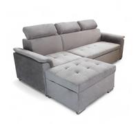 Divano letto con penisola a contenitore e poggiatesta regolabili tessuto tortora Boston