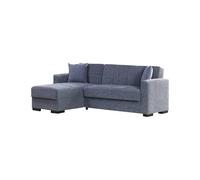 Divano Letto con penisola Fernando, Divano ad Angolo Reversibile, Sofà Contenitore da Soggiorno con Chaise Longue e 2 Cuscini, 230x150h81 cm, Grigio