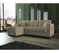 Dmora - Divano letto con penisola Fernando, Divano ad angolo reversibile, Sofà contenitore da soggiorno con chaise longue e 2 cuscini, 230x150h81 cm, Beige