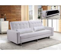 DIVANO LETTO CONTENITORE RECLINABILE ECOPELLE BIANCO LARGO MEGA HUGO' CUSCINI IT