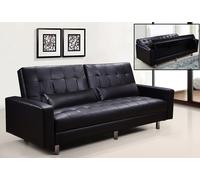 DIVANO LETTO CONTENITORE RECLINABILE ECOPELLE NERO LARGO MEGA HUGO' CUSCINI ITA