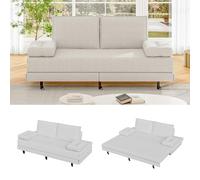 Divano letto convertibile a 2 posti, 90/180 x 200 cm, con schienale imbottito, materasso pieghevole, tessuto effetto lino, panca convertibile, ideale per soggiorno e camera degli ospiti (Beige)