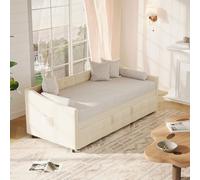 Divano letto convertibile a 2 posti, 90 x 200 cm, divano letto imbottito con rete a doghe, letto estraibile a 2 posti, letto doppio in velluto, senza materasso (Beige-D)