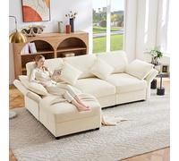 Divano letto convertibile a 3 posti, divano ad angolo a L con poggiapiedi, 4 cuscini, braccioli regolabili, comodo tessuto ciniglia, adatto per soggiorno, ufficio, appartamento (beige)