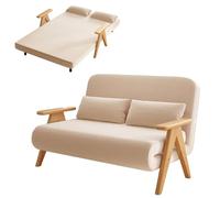 Divano letto estraibile 3 in 1, ergonomico, in cotone e lino, schienale regolabile a 5 livelli, comodo divano con gambe in legno massello a forma di V, per camera da letto, soggiorno, ufficio (marrone