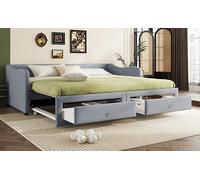 Divano Letto Estraibile, con 2 Cassetti, Lettiera Singola Senza Materasso, in Lino, Stile Minimalista Grigio