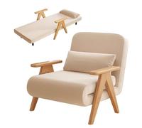 Divano letto estraibile con schienale regolabile a 5 livelli, in cotone e lino, con gambe in legno massello a forma di V, per camera da letto, soggiorno, ufficio