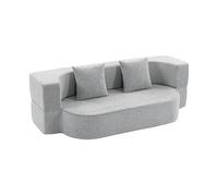 HOMCOM 2 in 1 Divano Letto 2 Posti con 2 Cuscini Sfoderabili, Braccioli, Seduta Imbottita, in Ciniglia, Grigio Chiaro Aosom Italy