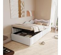 Divano letto imbottito 90 x 200 cm, divano letto con memoria ad aria compressa, letto singolo a forma di L con illuminazione a LED, letto per ragazzi con rete a doghe, Teddy Velvet, senza materasso
