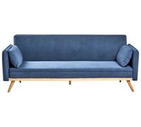 Divano letto in tessuto blu a 3 posti con struttura in legno braccioli gambe in