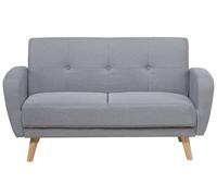 Divano Letto in Tessuto Grigio Chiaro Imbottito 2 Posti Gambe in Legno Florli