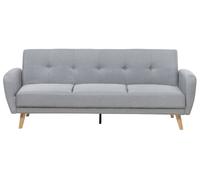 Divano Letto in Tessuto Imbottito Grigio a 3 Posti con Gambe in Legno Florli