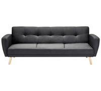 Divano Letto in Tessuto Imbottito Nero a 3 Posti con Gambe in Legno Florli
