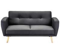 Divano Letto in Tessuto Nero Imbottito 2 Posti Gambe in Legno Minimalista Florli
