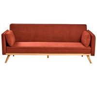 Divano letto in tessuto rosso a 3 posti con struttura in legno braccioli gambe i