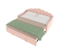 Divano letto in velluto 90x200 cm con design wave e colore chiaro come letto matrimoniale, 3 scomparti regolabili con strisce LED minimaliste, rosa senza materasso