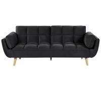 Divano Letto in Velluto Nero 3 Posti Gambe in Legno Imbottito in Schiuma Asby