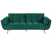 Beliani Divano Letto in Velluto Verde 3 Posti Gambe in Legno Imbottito in Schiuma