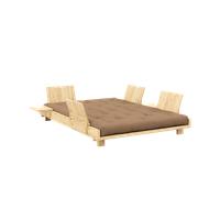 Divano Letto Karup Social con 4 Schienali, Tavolini Laterali e Materasso 140x200 Mocca/Raw