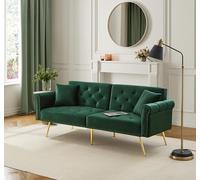 Divano letto moderno a 2 posti, fodera in velluto, schienale regolabile a 3 livelli e gambe in metallo dorato con funzione di riposo, salvaspazio, 173 x 75 x 70 cm (verde)