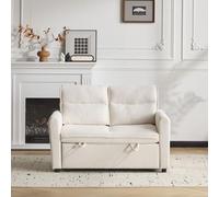 Divano letto moderno a due posti, divano pieghevole, divano estraibile, schienale regolabile, cuscino incluso, salvaspazio, telaio in legno e metallo, adatto per piccoli soggiorni, 174 x 103 cm (beige